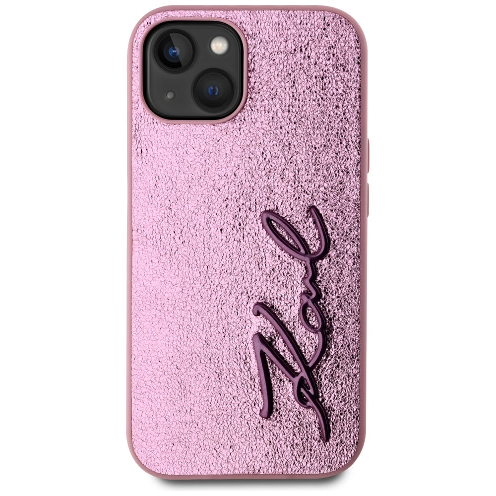 Étui pour Apple iPhone 15, Karl Lagerfeld, Metal Signature, Rose