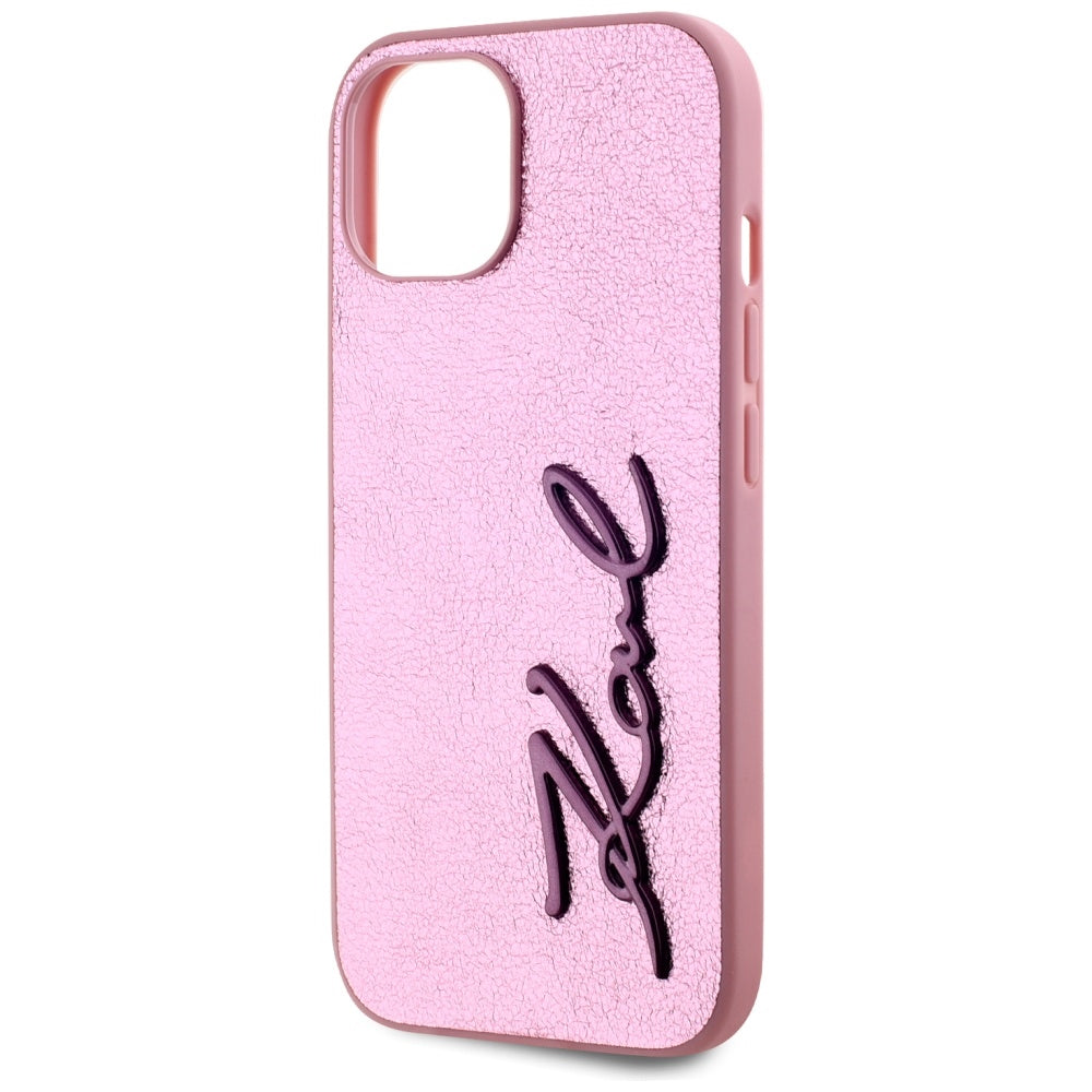 Étui pour Apple iPhone 15, Karl Lagerfeld, Metal Signature, Rose