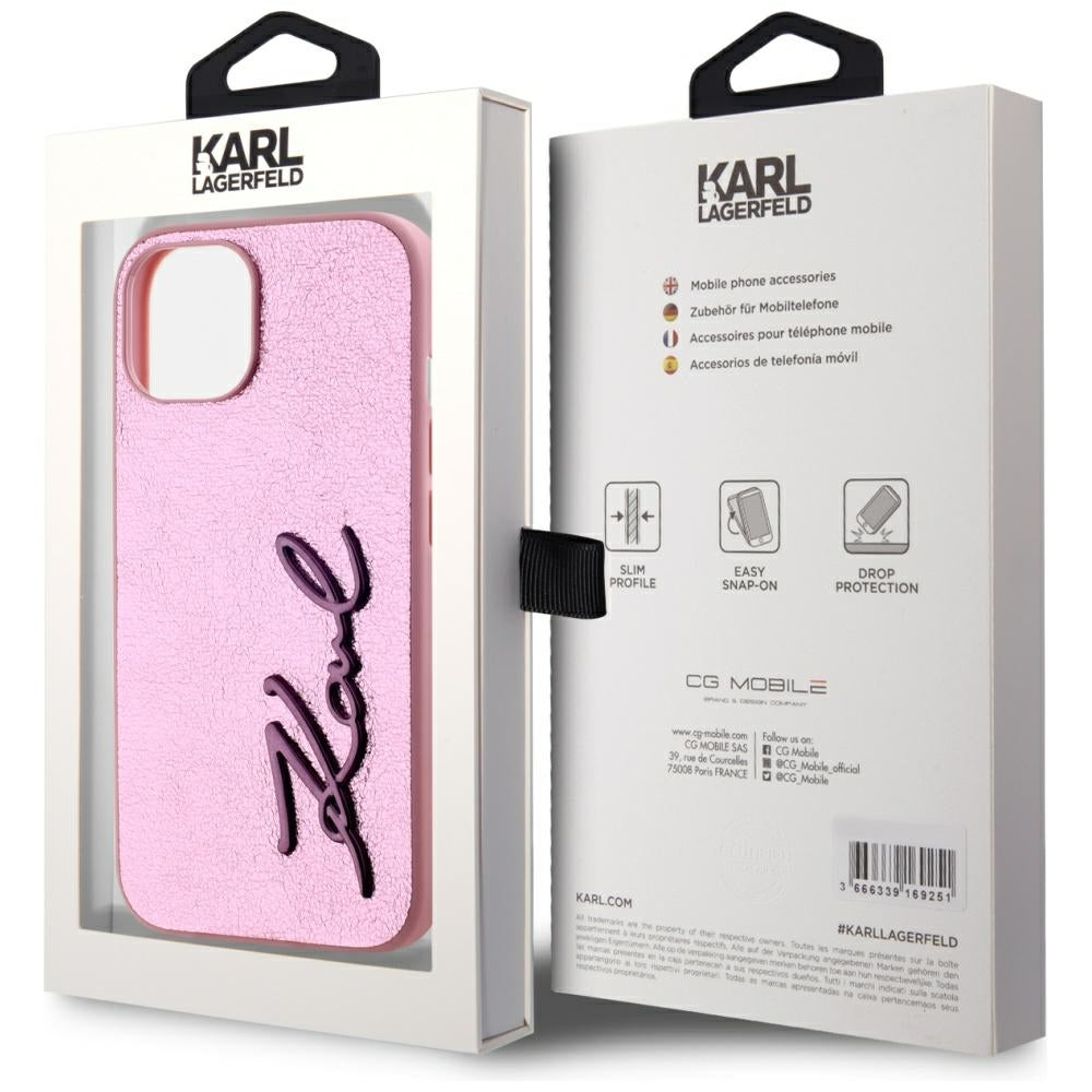 Étui pour Apple iPhone 15, Karl Lagerfeld, Metal Signature, Rose