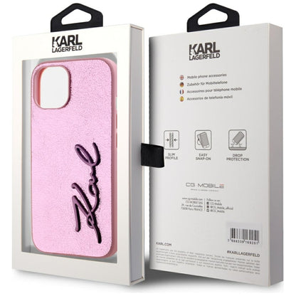 Étui pour Apple iPhone 15, Karl Lagerfeld, Metal Signature, Rose