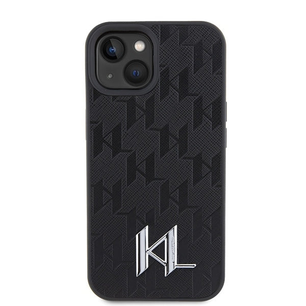 Étui pour Apple iPhone 15, Karl Lagerfeld, Monogramme Hot Stamp Metal Logo, Noir