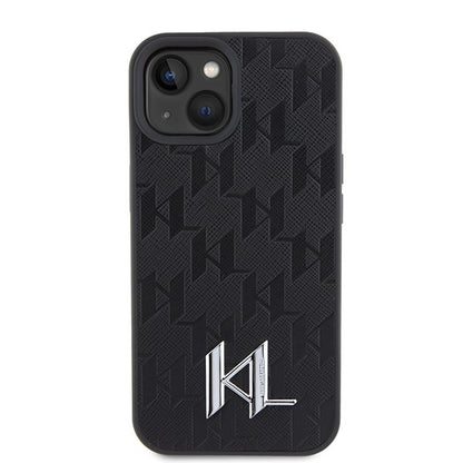 Étui pour Apple iPhone 15, Karl Lagerfeld, Monogramme Hot Stamp Metal Logo, Noir