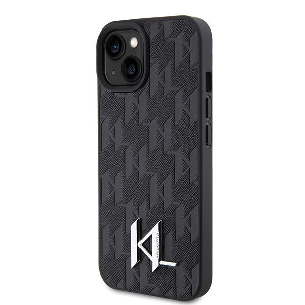 Étui pour Apple iPhone 15, Karl Lagerfeld, Monogramme Hot Stamp Metal Logo, Noir