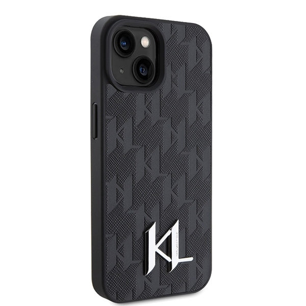 Étui pour Apple iPhone 15, Karl Lagerfeld, Monogramme Hot Stamp Metal Logo, Noir