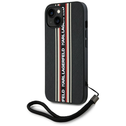 Étui pour Apple iPhone 15, Karl Lagerfeld, Saffiano Athleisure Stripes with Strap, Rosie