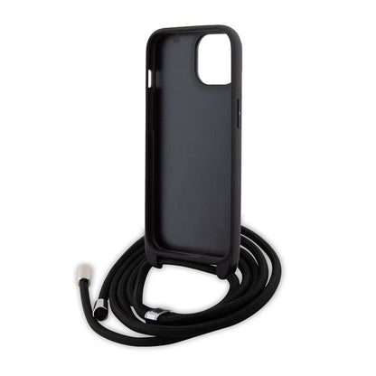 Étui pour Apple iPhone 15, Karl Lagerfeld, Saffiano Crossbody Monogram Metal Pin Karl, Noir
