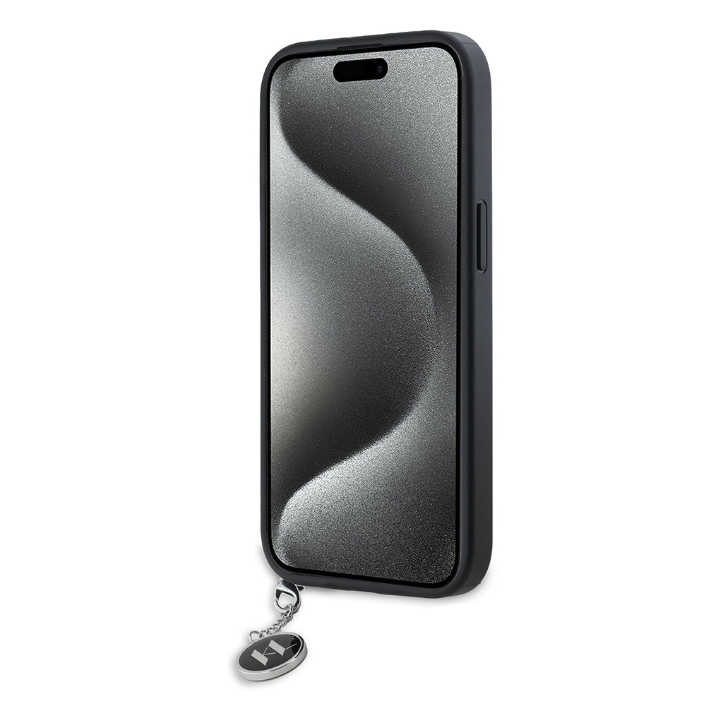 Étui pour Apple iPhone 15, Karl Lagerfeld, Saffiano Rhinestones & Charm, Noir