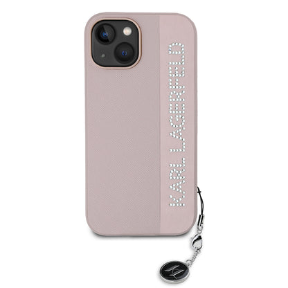 Étui pour Apple iPhone 15, Karl Lagerfeld, Saffiano Rhinestones & Charm, Rose