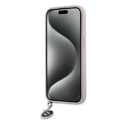 Étui pour Apple iPhone 15, Karl Lagerfeld, Saffiano Rhinestones & Charm, Rose
