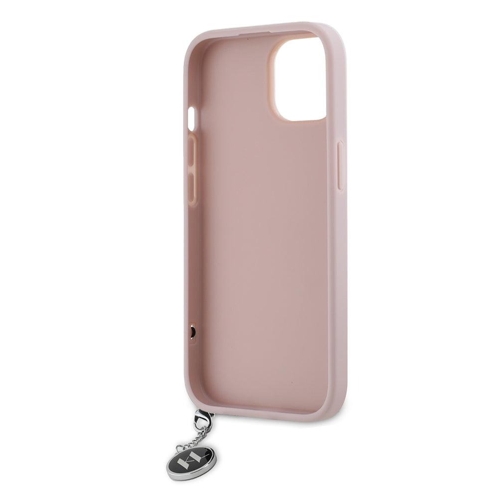 Étui pour Apple iPhone 15, Karl Lagerfeld, Saffiano Rhinestones & Charm, Rose