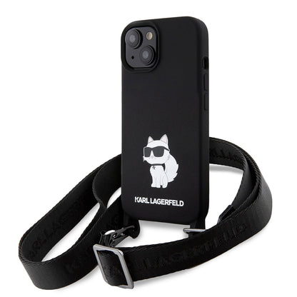 Case for Apple iPhone 15, Karl Lagerfeld, Silicone Crossbody Choupette, Black