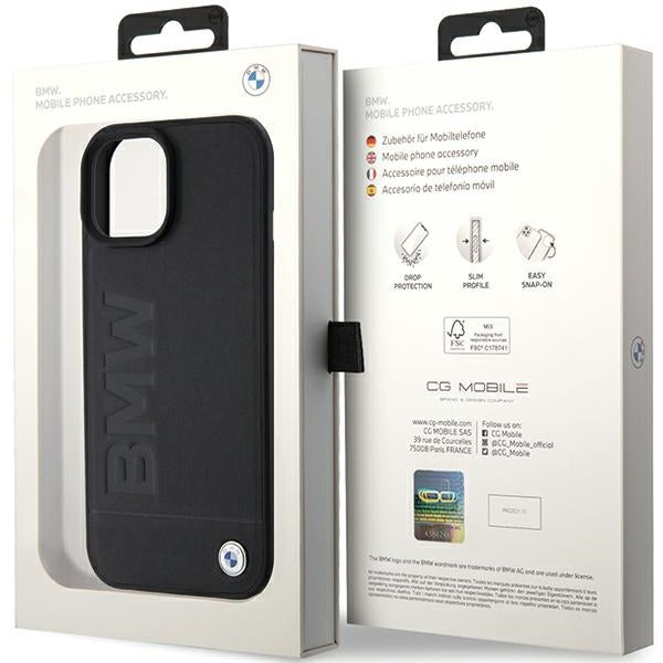 Coque pour Apple iPhone 15 Plus, BMW, estampage à chaud naturel, noire