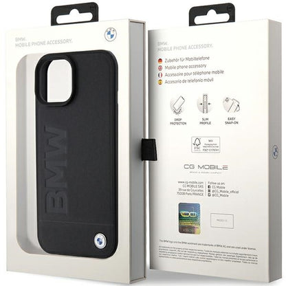 Coque pour Apple iPhone 15 Plus, BMW, estampage à chaud naturel, noire