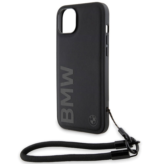 Coque pour Apple iPhone 15 Plus, BMW, Signature Wordmark Cord, Noire