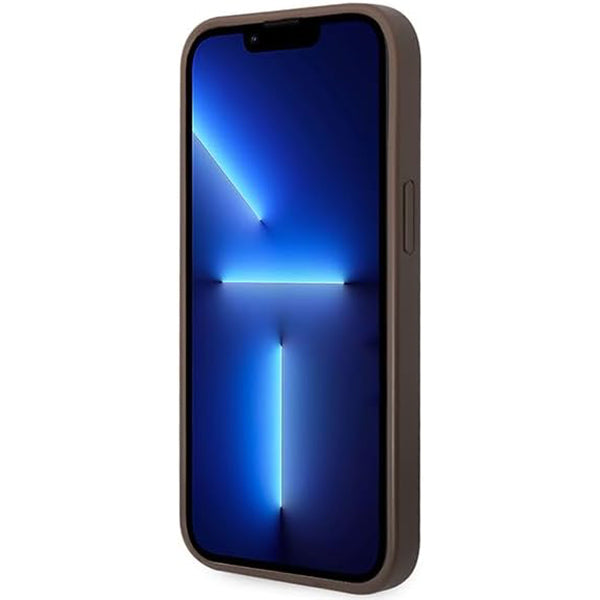 Étui pour Apple iPhone 15 Plus, Guess, Logo Métal Or 4G, Marron