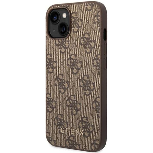 Étui pour Apple iPhone 15 Plus, Guess, Logo Métal Or 4G, Marron