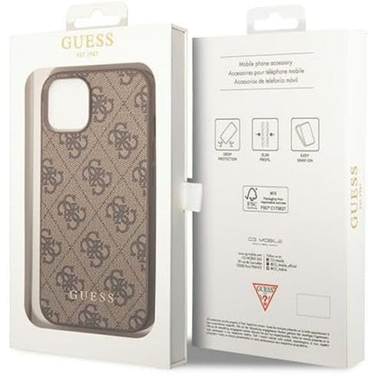 Étui pour Apple iPhone 15 Plus, Guess, Logo Métal Or 4G, Marron