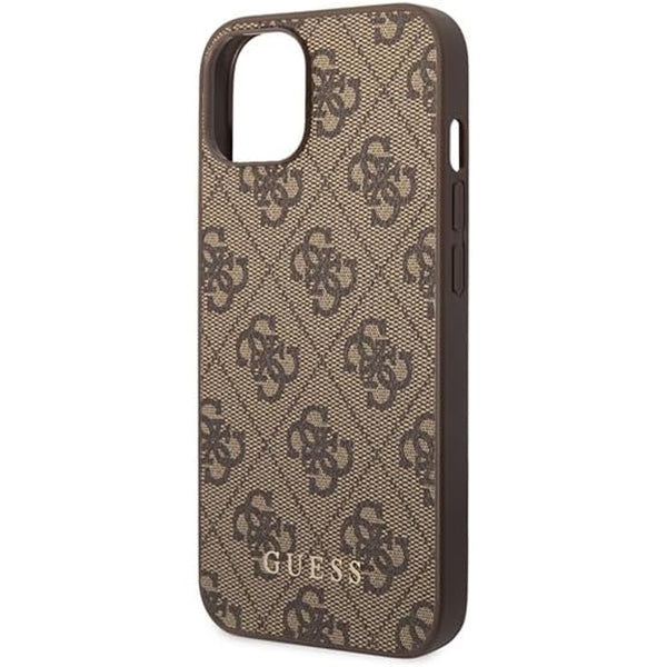 Étui pour Apple iPhone 15 Plus, Guess, Logo Métal Or 4G, Marron