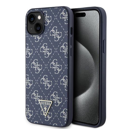 Étui pour Apple iPhone 15 Plus, Guess, logo Triangle 4G, Bleu