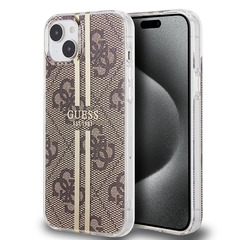 Étui pour Apple iPhone 15 Plus, Guess, IML 4G Gold Stripe, Marron