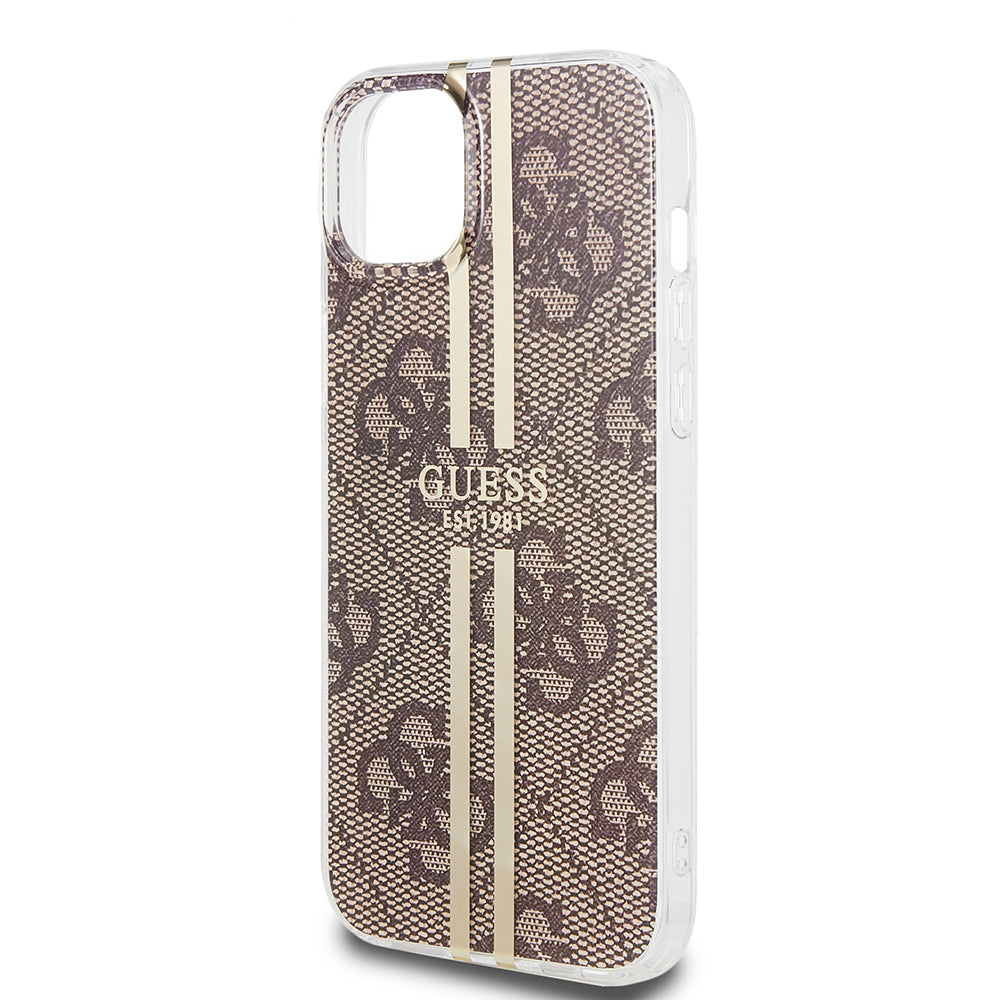 Étui pour Apple iPhone 15 Plus, Guess, IML 4G Gold Stripe, Marron