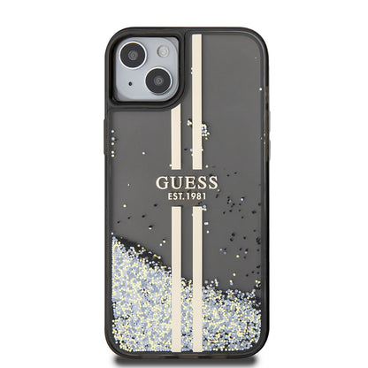 Étui pour Apple iPhone 15 Plus, Guess, Liquid Glitter Gold Stripes, Noir