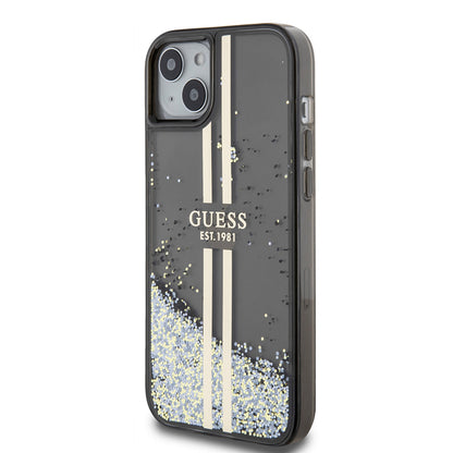 Étui pour Apple iPhone 15 Plus, Guess, Liquid Glitter Gold Stripes, Noir