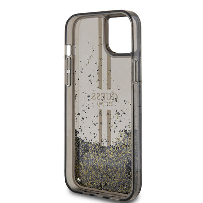 Étui pour Apple iPhone 15 Plus, Guess, Liquid Glitter Gold Stripes, Noir