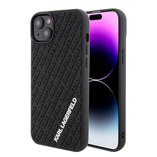 Étui pour Apple iPhone 15 Plus, Karl Lagerfeld, 3D Rubber Multi Logo, Noir