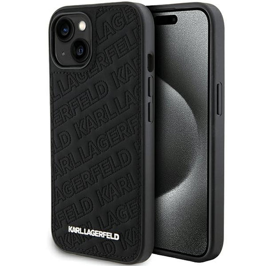 Étui pour Apple iPhone 15 Plus, Karl Lagerfeld, motif matelassé diagonal K, Noir