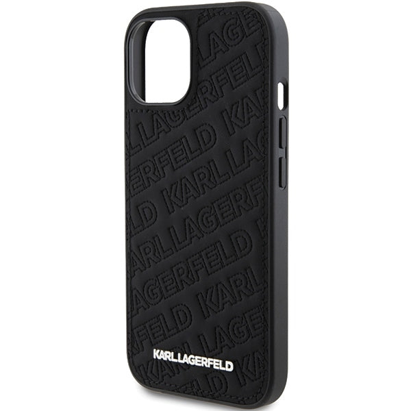 Étui pour Apple iPhone 15 Plus, Karl Lagerfeld, motif matelassé diagonal K, Noir