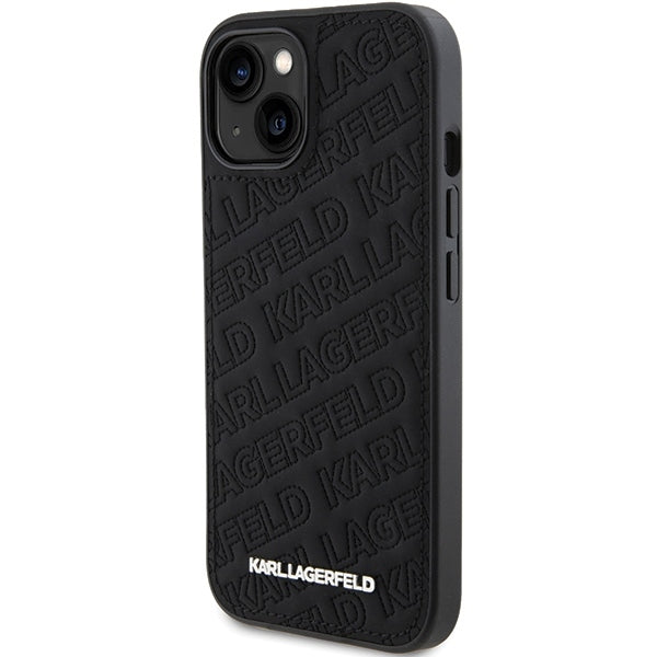 Étui pour Apple iPhone 15 Plus, Karl Lagerfeld, motif matelassé diagonal K, Noir