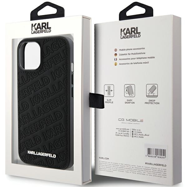 Étui pour Apple iPhone 15 Plus, Karl Lagerfeld, motif matelassé diagonal K, Noir