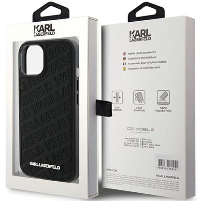 Étui pour Apple iPhone 15 Plus, Karl Lagerfeld, motif matelassé diagonal K, Noir