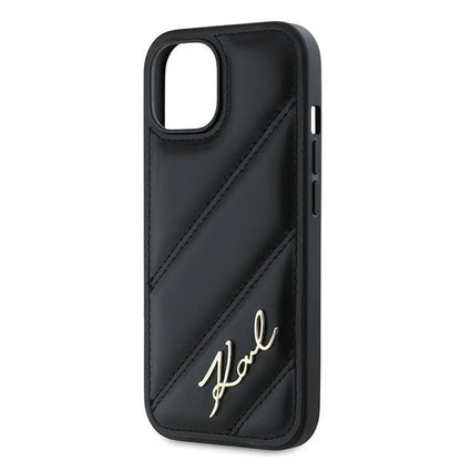 Case for Apple iPhone 15 Plus, Karl Lagerfeld, Diagonal Quilted Script, Black