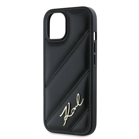 Étui pour Apple iPhone 15 Plus, Karl Lagerfeld, Diagonal Quilted Script, Noir