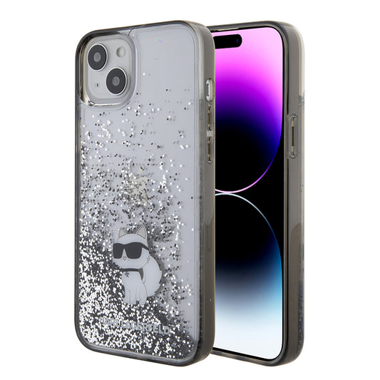 Housse pour Apple iPhone 15 Plus, Karl Lagerfeld, Liquid Glitter Choupette, Transparente