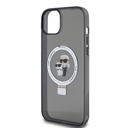 Étui pour Apple iPhone 15 Plus, Karl Lagerfeld, Ringstand Karl & Choupette, Noir