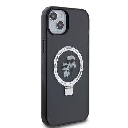 Étui pour Apple iPhone 15 Plus, Karl Lagerfeld, Ringstand Karl & Choupette, Noir