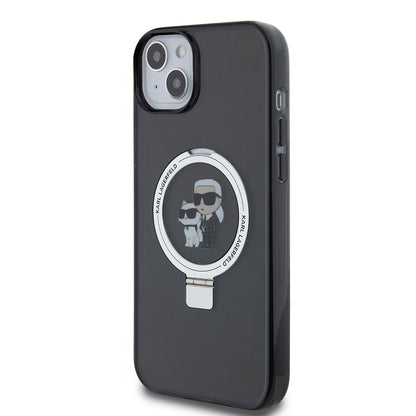 Étui pour Apple iPhone 15 Plus, Karl Lagerfeld, Ringstand Karl & Choupette, Noir
