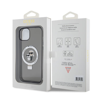 Étui pour Apple iPhone 15 Plus, Karl Lagerfeld, Ringstand Karl & Choupette, Noir