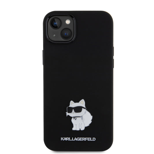Étui pour Apple iPhone 15 Plus, Karl Lagerfeld, Silicone Choupette Metal, Noir