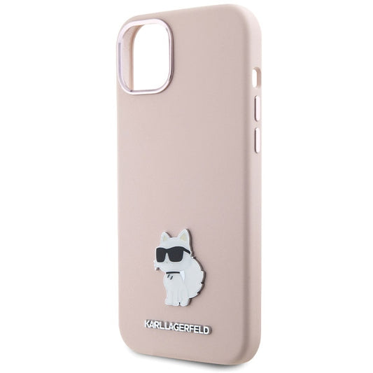 Étui pour Apple iPhone 15 Plus, Karl Lagerfeld, Silicone Choupette Métal, Rose