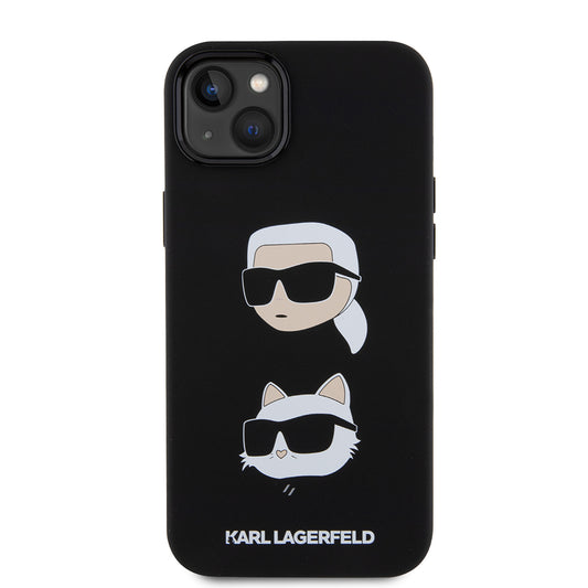 Étui pour Apple iPhone 15 Plus, Karl Lagerfeld, Silicone Karl & Choupette's Heads, Noir