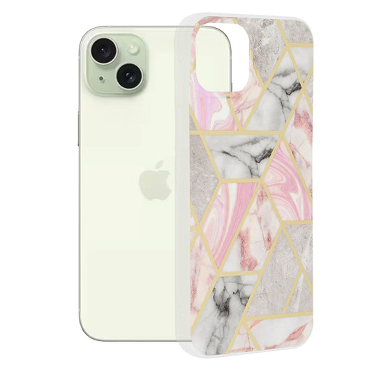 Coque pour Apple iPhone 15 Plus, Techsuit, Marble, Rose