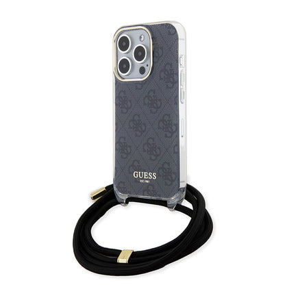 Housse pour Apple iPhone 15 Pro, Guess, Crossbody Cord 4G Print, Noire
