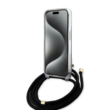 Housse pour Apple iPhone 15 Pro, Guess, Crossbody Cord 4G Print, Noire