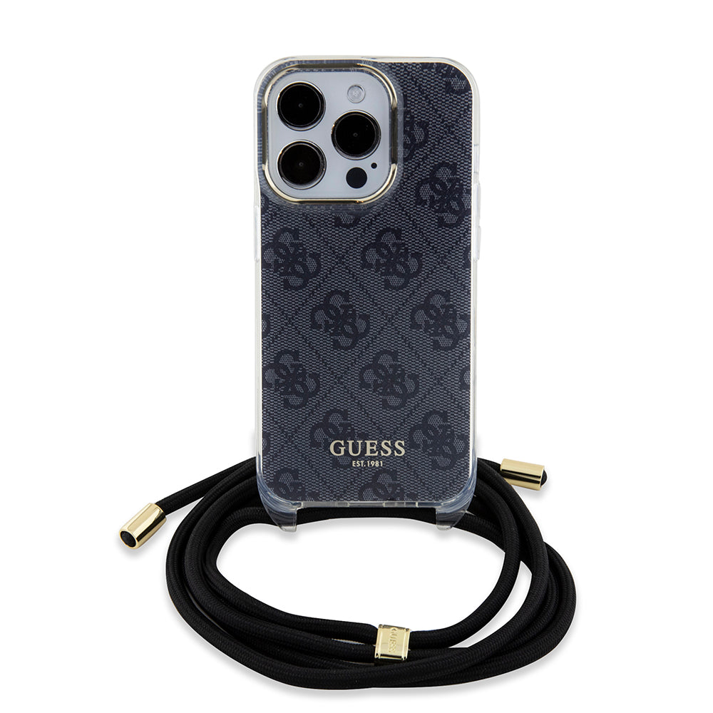 Housse pour Apple iPhone 15 Pro, Guess, Crossbody Cord 4G Print, Noire