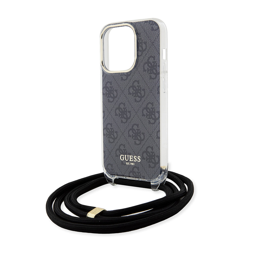 Housse pour Apple iPhone 15 Pro, Guess, Crossbody Cord 4G Print, Noire