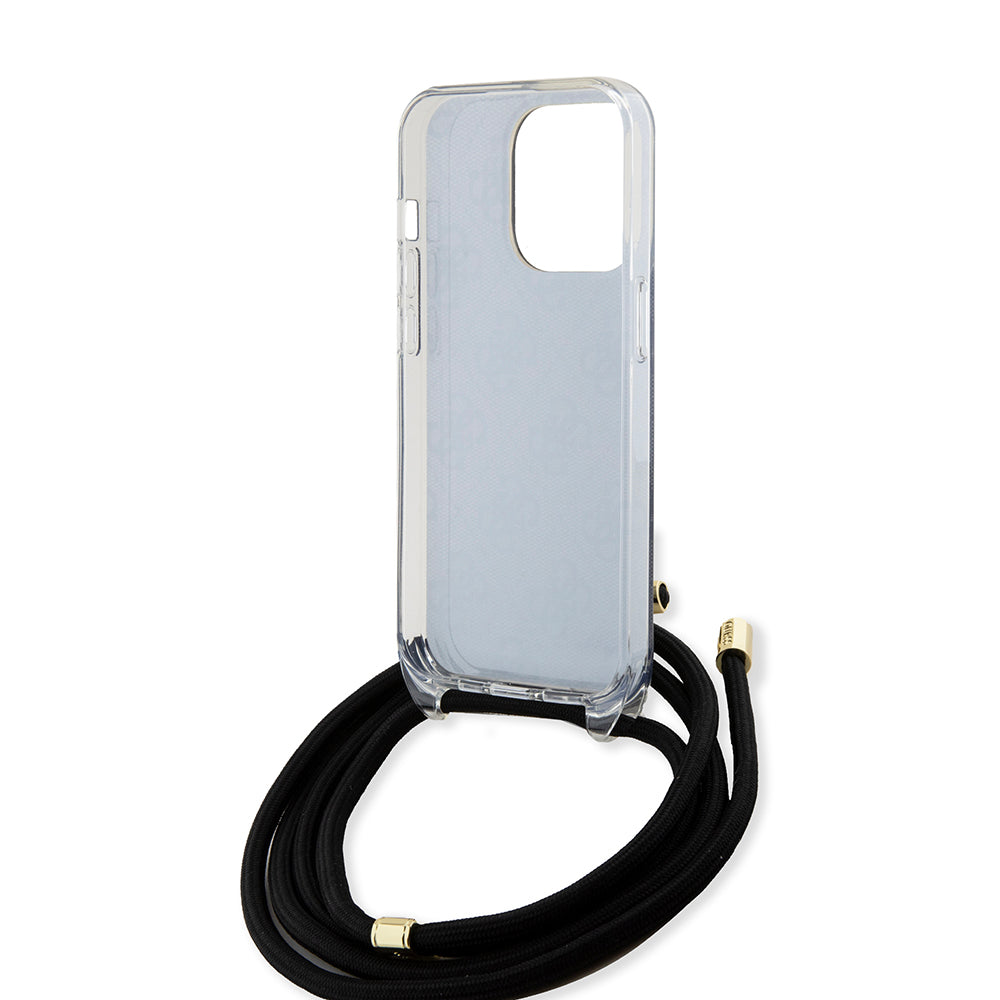 Housse pour Apple iPhone 15 Pro, Guess, Crossbody Cord 4G Print, Noire
